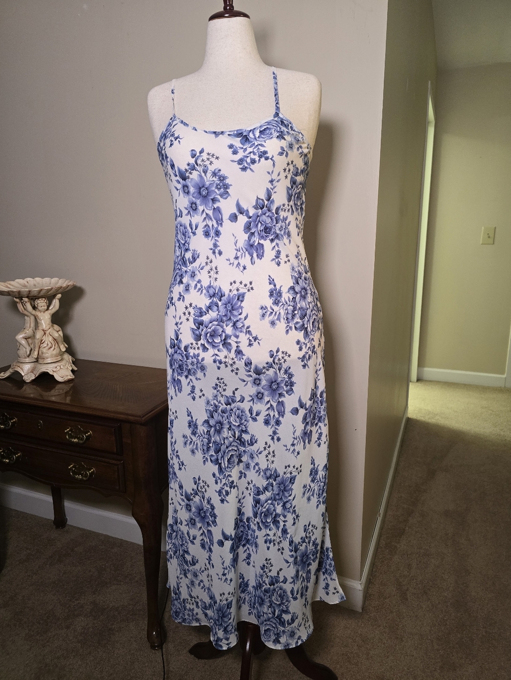 RARE Blue And White Floral 1980s Slip Dress